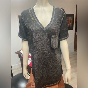 Peace&Pearls sheer grayish black tee. Short sleeve. EUC